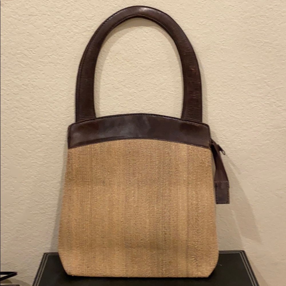 Leather and Woven Grass Purse